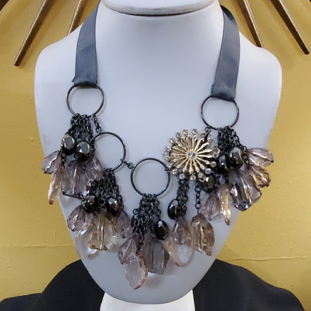 New Loft Dangle Chain Bead Statement Necklace #580 - image 1